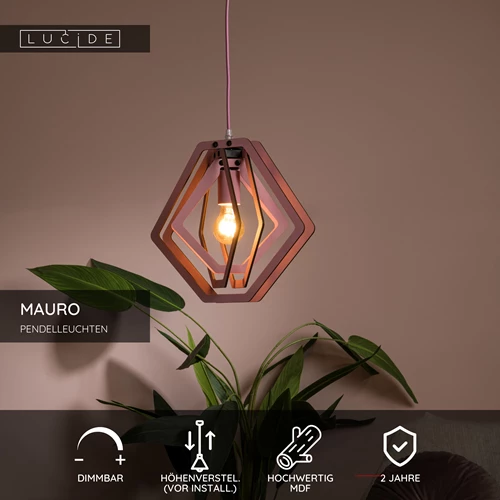 Lucide MAURO - Pendelleuchten Kinderzimmer - 1xE27 - Rosa - USP